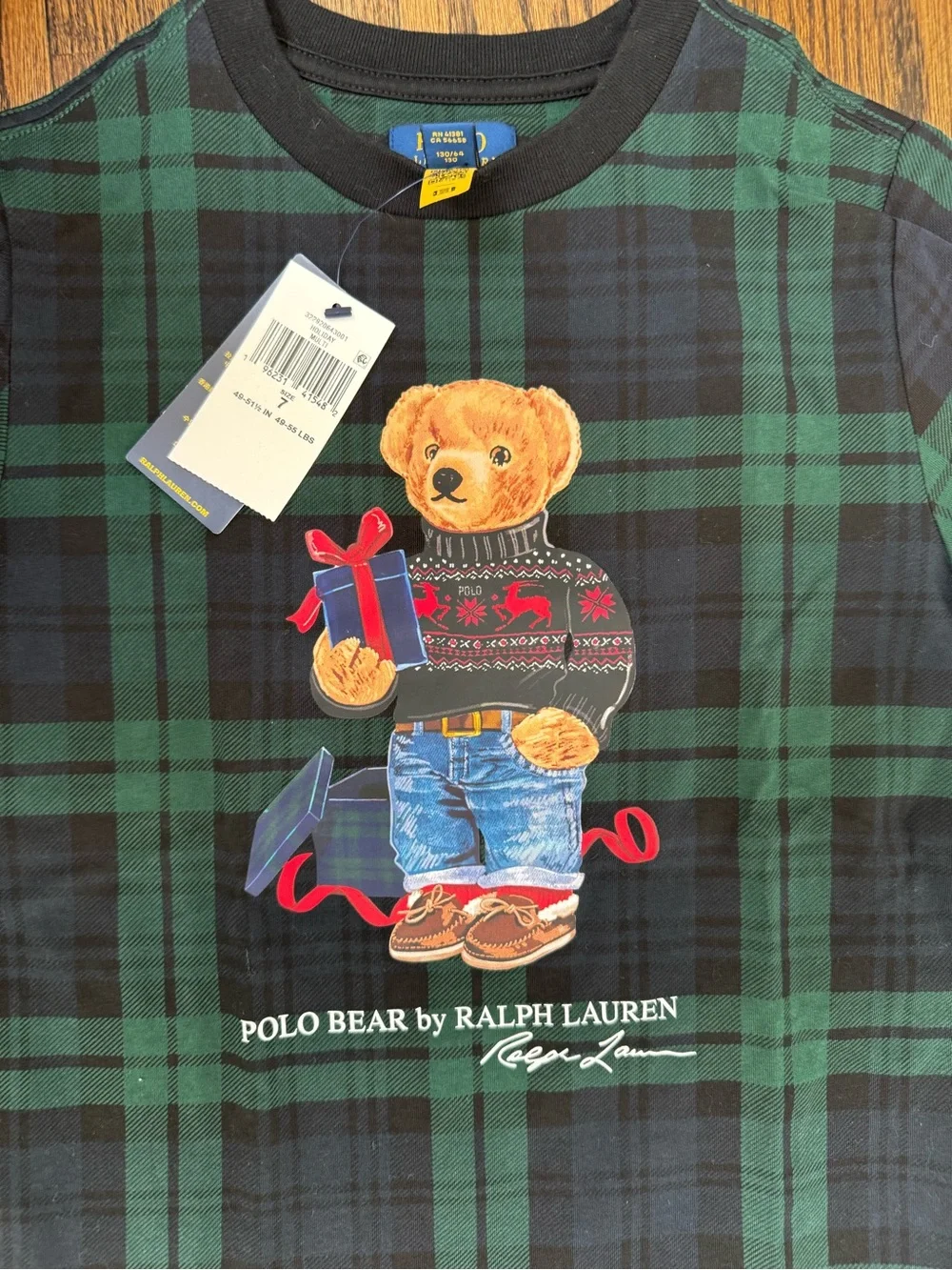 Ralph Lauren Kids Polo Bear Plaid T‑Shirt - Green/Black